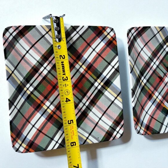 Set Of 4 Pottery Barn Denver Red Plaid Appetizer Plates Square 5.75” Stoneware - Picture 12 of 14